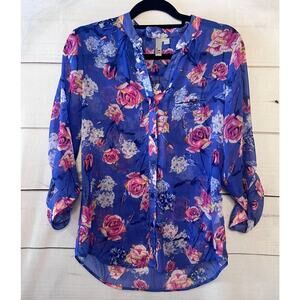 Kut From the Cloth Sz SM Women's Top Purple‎ Floral Button Down Dressy